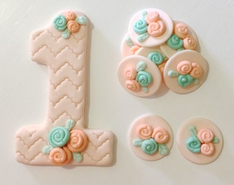 First birthday, shabby chic, cake topper, cupcake topper, fondant topper, custom topper, handmade toppers, fondant art, custom fondant,