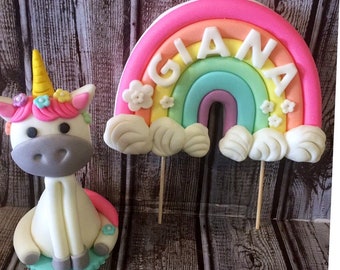 unicorn party, unicorn cake topper, rainbow, fondant, cake topper, rainbow cake topper, unicorn birthday, fondant toppers, customizable