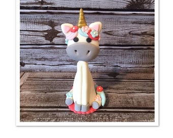 Unicorn cake topper, fondant cake topper, birthday cake topper, cupcake topper, cake decorating, cake supplies, rainbow unicorn fondant