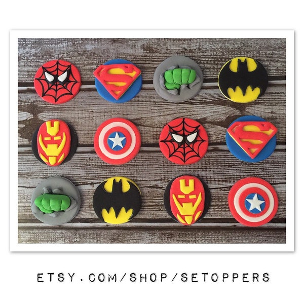 Fondant super hero, cupcake toppers, super hero, super hero decor, cupcake,toppers,cake topper,fondant cupcake topper