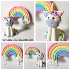 unicorn party, unicorn cake topper, rainbow, fondant, cake topper, rainbow cake topper, unicorn birthday, fondant toppers, customizable image 1
