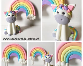 unicorn party, unicorn cake topper, rainbow, fondant, cake topper, rainbow cake topper, unicorn birthday, fondant toppers, customizable