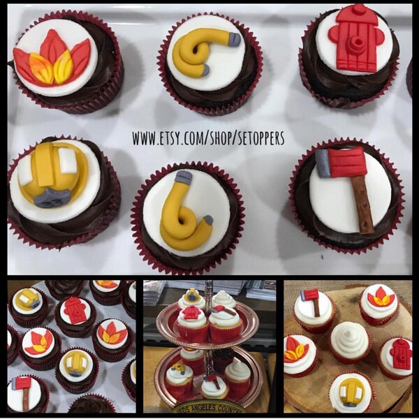Fireman cupcake toppers, custom fireman toppers, custom fondant,firefighter fondant,cupcake toppers, cake toppers, fireman party