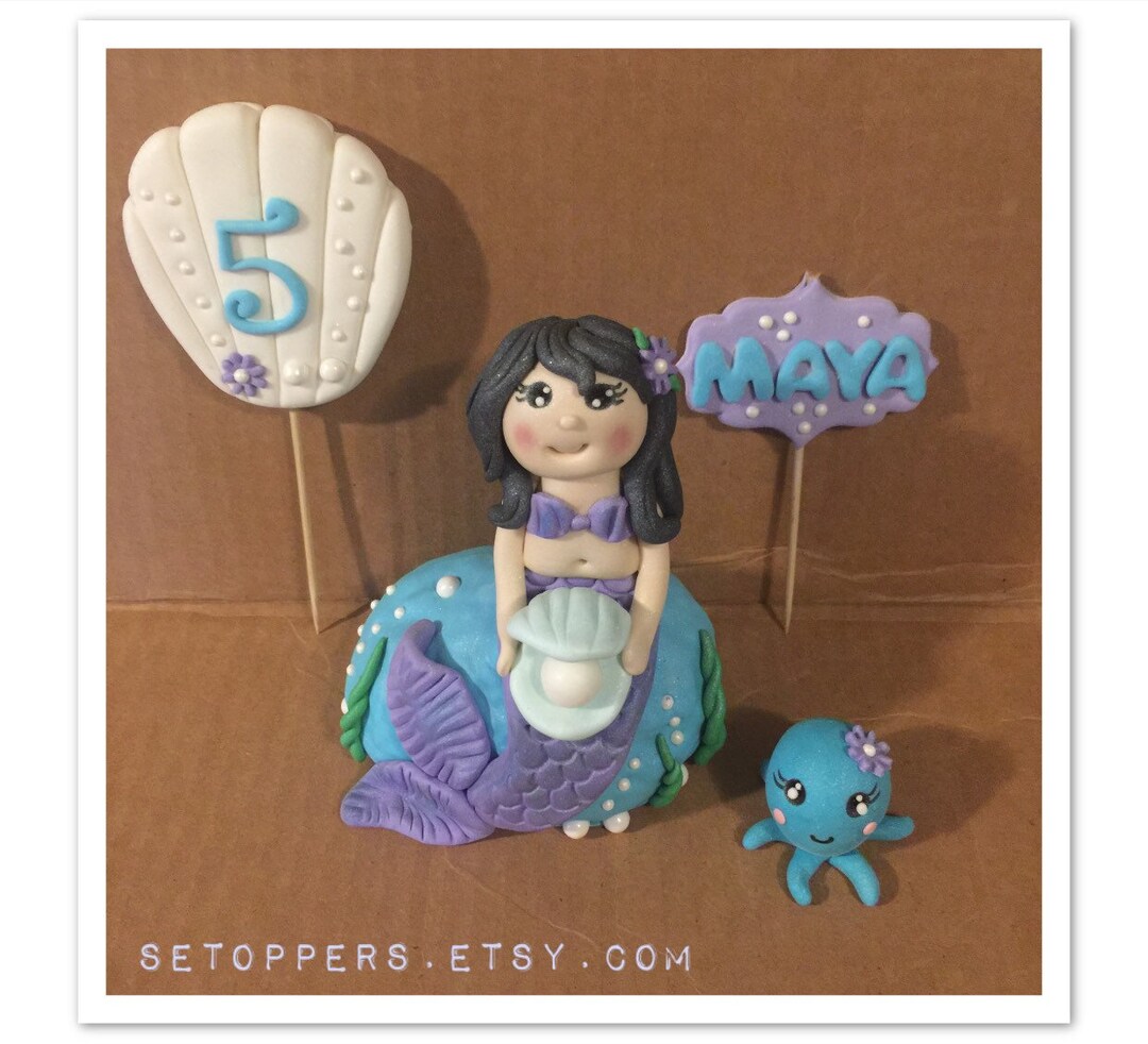 Mermaid Cake Topper,custom Fondant Cake Topper , Birthday Cake, Fondant