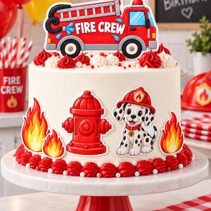 Customizable Fire Truck Cake Topper Printable, Firefighter Birthday Cake Decorations, Fire Crew Cake Topper Set, Instant Digital Download