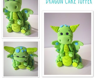 Topper de pastel de dragón, dragón de topper de pastel, topper de pastel de cumpleaños, topper de pastel de fondant, toppers de pastel personalizados, dragón verde, niños, fiestas infantiles,