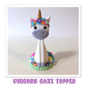 Unicorn cake topper, fondant cake topper, birthday cake topper, cupcake topper, cake decorating, cake supplies, rainbow unicorn fondant image 1
