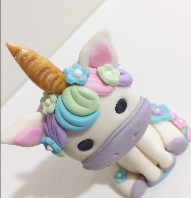 Unicorn, unicorn cake topper, girly, pink and purple, cake decorating, flowers, birthday, fondant toppers, handmade, first Birthday imagem 2