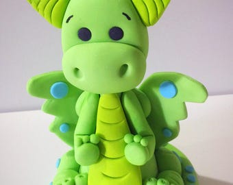 Fondant Dragon Cake Topper: Green & Blue Party Decoration