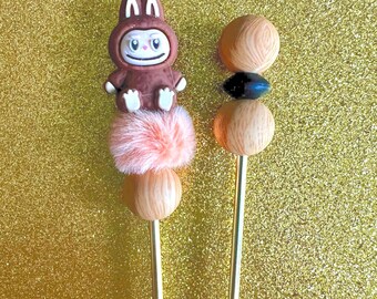 Mini Grammy Stick, Smiley Monster Amigurumi stick,7 inches long, crochet tool ,plant decoration