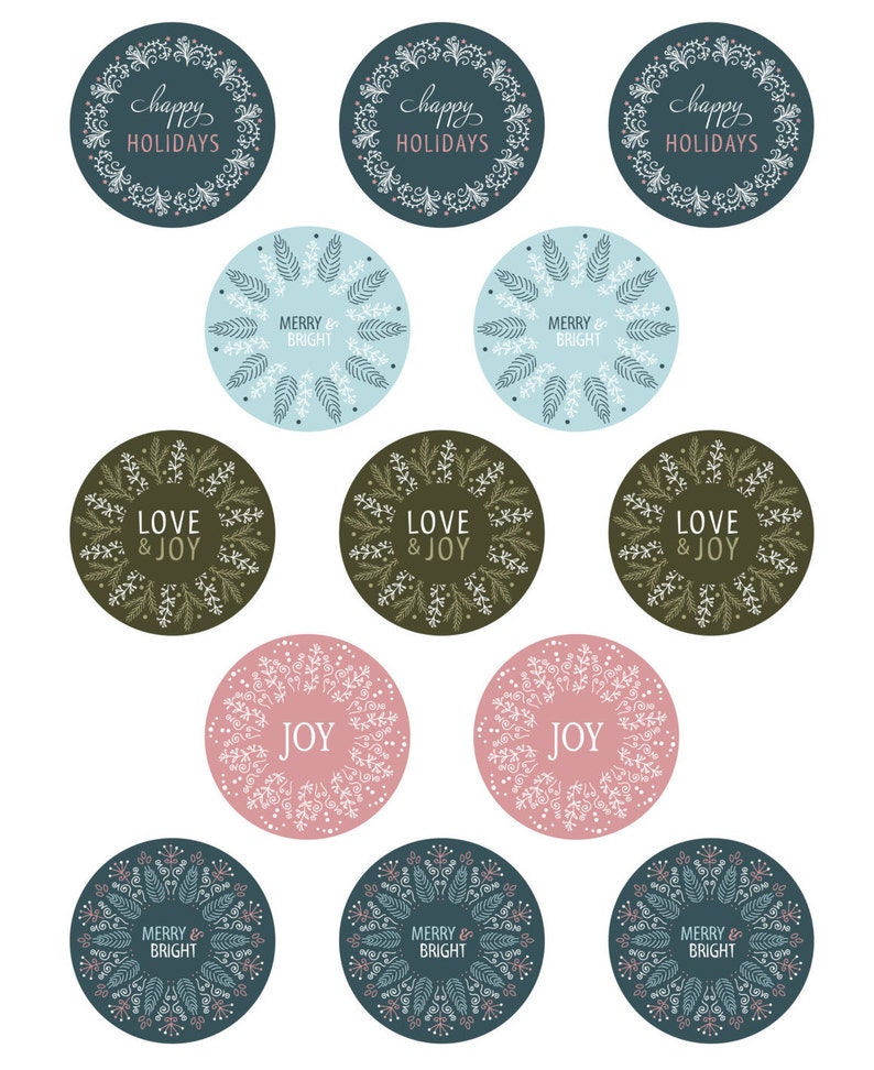 PRINTABLE Christmas Gift Round Stickers, Wreath Holiday Jar Stickers - Etsy