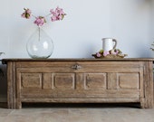 French Antique 18th Century Light Oak Trunk Coffer Box Bench Coffee Table