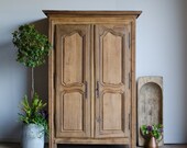 French Antique Late 18C Oak Armoire Wardrobe Linen Press Larder with Shelves