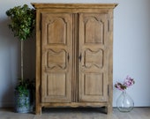 French Antique 18th Century Louis XV Oak Armoire Wardrobe Linen Press Larder with Shelves