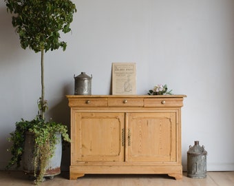 French Antique Late 19th / Early 20th Century Pine Linen Press Housekeepers Cupboard Cabinet Sideboard with Drawers