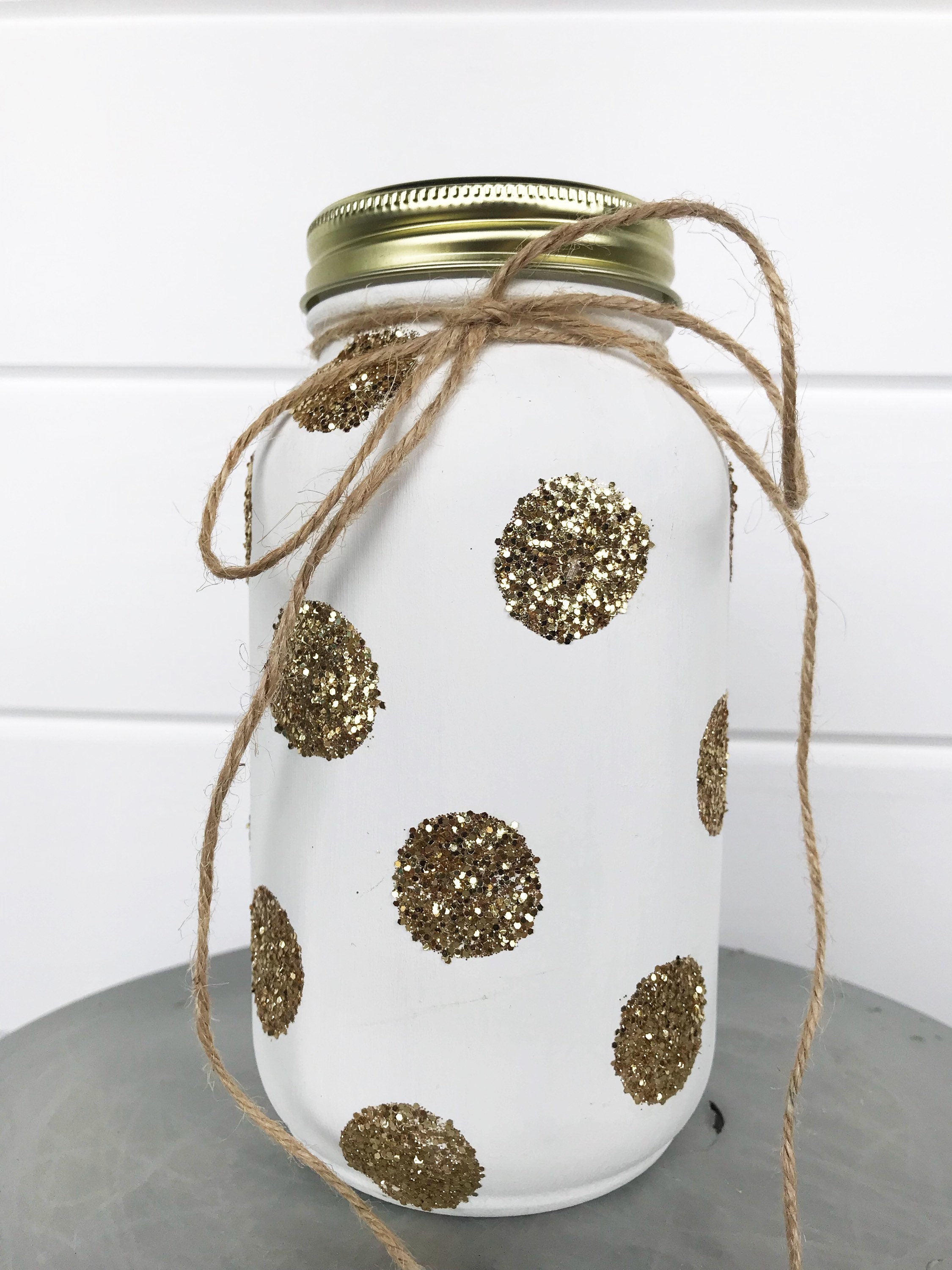 Glitter Mason Jar Polka Dot Mason Jars Gold Glitter Mason Etsy