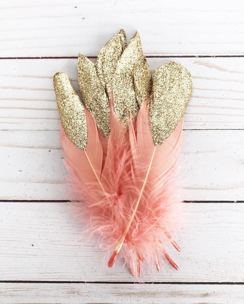 Peach Feathers Boho Garland Gold Feather Decor Boho Feather Etsy