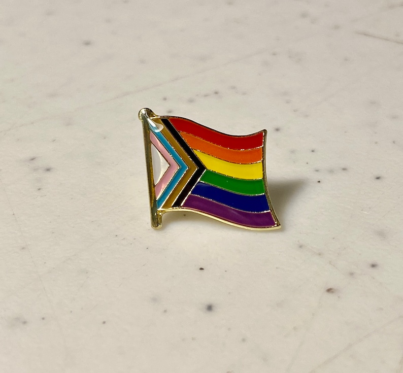 New Progress Pride Rainbow Flag Waving Lgbt Pride Lapel Pin Etsy