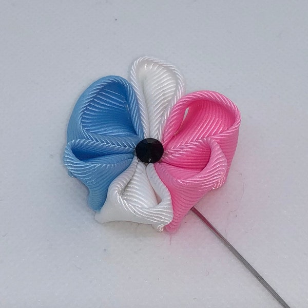 Handmade Trans Pride Fabric Flower Boutonniere / Lapel Pin