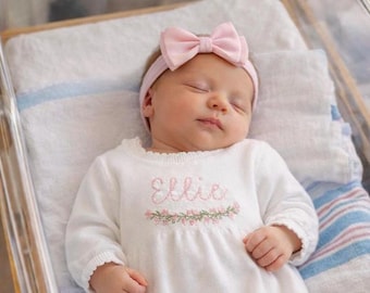 Personalized Going Home Outfit, Newborn 100% Cotton Knit Gown for Hospital Name Announcement