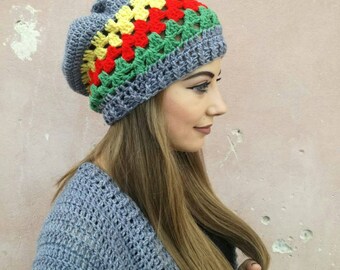 Rasta hat  Rastafari Crochet Rasta Beanie Jamaican Hat Slouchy Beanie Hippie Reggae beanie  Hipster Hat Winter Hat for Women Festival vegan