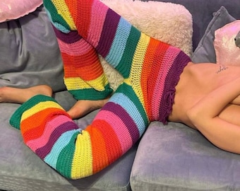 Rainbow Crochet Pants: Handmade Cotton Boho Festival Trousers