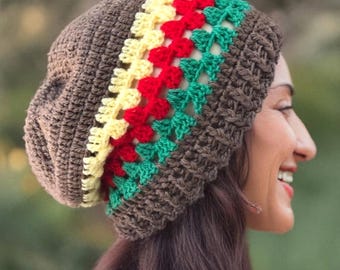 Crochet Rasta Slouchy Beanie: Vegan Jamaican Hat