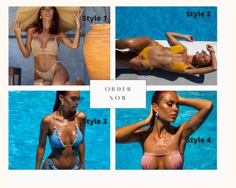 Bandeau Bikini häkeln gehäkelte Bikini-Set gestrickte Badeanzug gehäkelte Bademode Bandeu oben brasilianischer Bikini Geschenk für sie Gehäkelter Badeanzug Strand