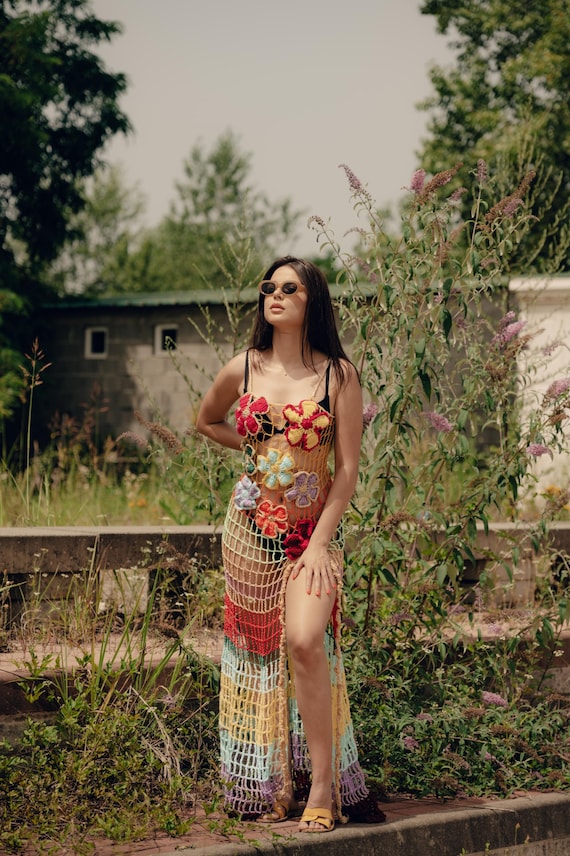 Boho Copricostumi Aperti Abito Lungo In Stile Boho All'uncinetto