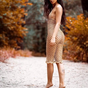 Crochet Beach Dress: Gold Fishnet Cover-Up, Open Back image 8