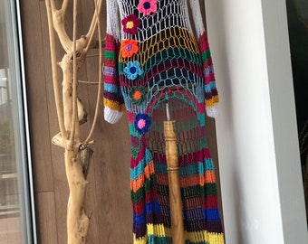 Multicolor Crochet Resort Dress: Boho Beach Cover-Up