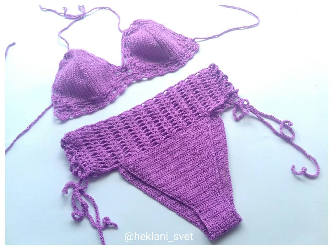 Crochet Swimsuit Crochet Swimwear Purple Bikini Crochet Bikini Etsy
