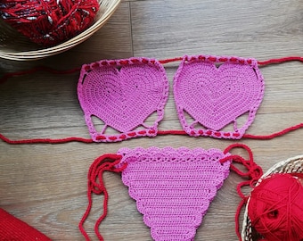 Heart Crochet Bikini Set Crochet Bikini Bikini Set Crochet Swimsuit Bathing Suit Women Brazilian Bikini Crochet Swimwear Sheer bikini