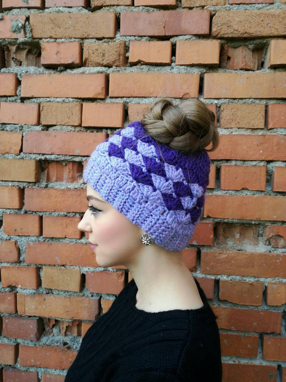 Hat with holes Beanie with holesMessy bun beanie hat Messy Etsy