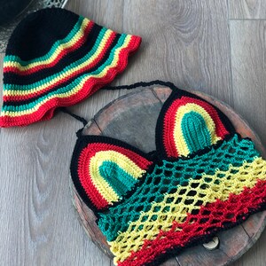 Rasta Top and Bucket Hat Outfit Festival Outfit Crochet Top Beach ...