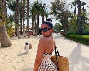White Crochet Fishnet Beach Dress: Backless Sheer Cover-Up