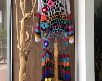Multicolor Crochet Resort Dress: Boho Beach Cover-Up