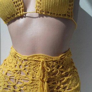 High Waist Bikini Set with Retro Knit Crochet