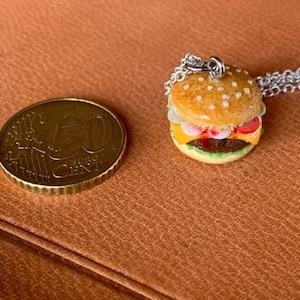 Yummy delicious miniature hamburger polymer clay dollhouse necklace