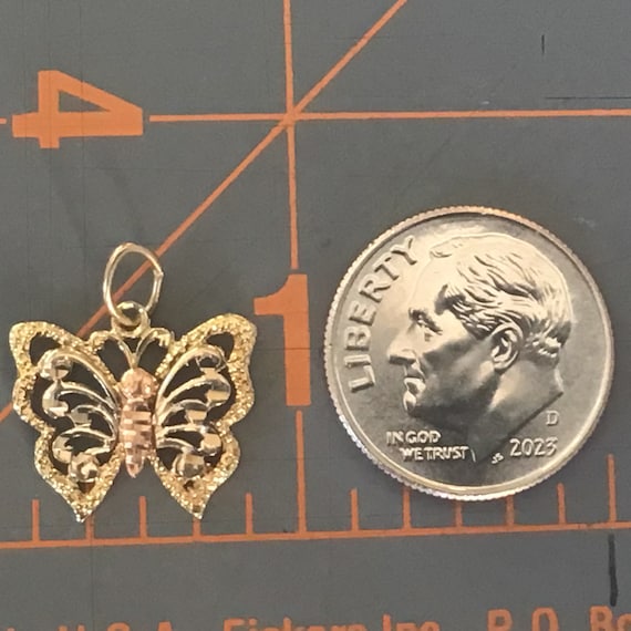 Butterfly Charm 14 Karat Rose and Yellow Gold - image 2