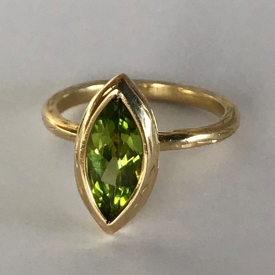 Bezel Set Peridot Ring Custom Made 14 Karat Gold Etsy