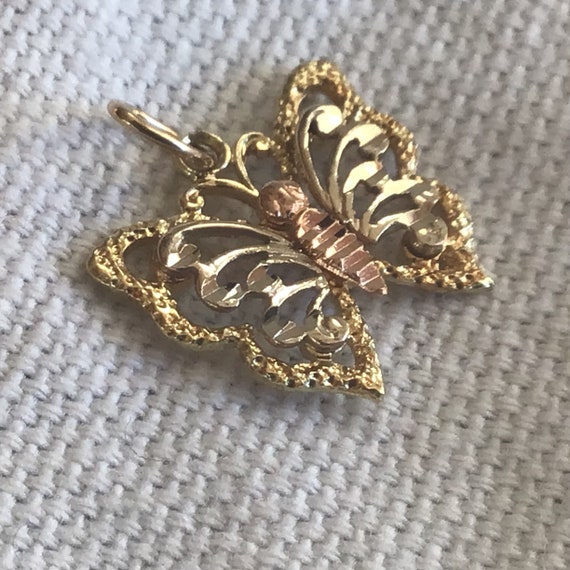 Butterfly Charm 14 Karat Rose and Yellow Gold - image 4