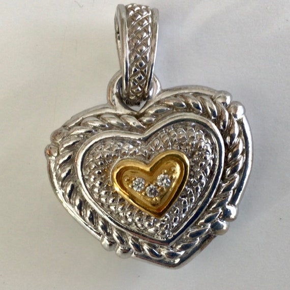 Vintage Puff Heart Pendant Silver and 18 Karat Ye… - image 1