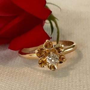 Vintage Diamond Solitaire Ring 14 Karat Yellow Gold