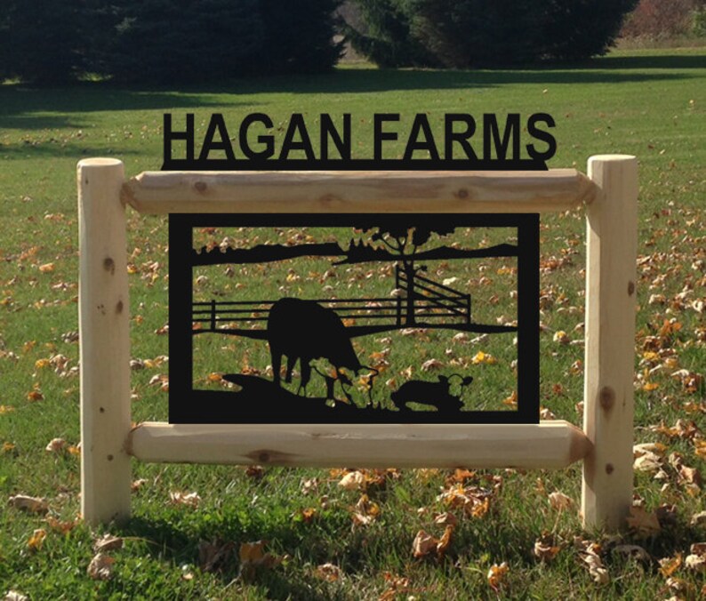 Cows Farm and Ranch Cedar Log Outdoor Sign Etsy