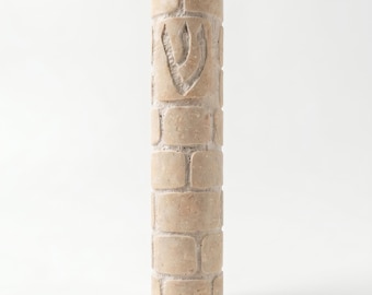 Custodia per Mezuzah in pietra di Gerusalemme: design occidentale da parete, decorazione per la casa in stile ebraico realizzata a mano.