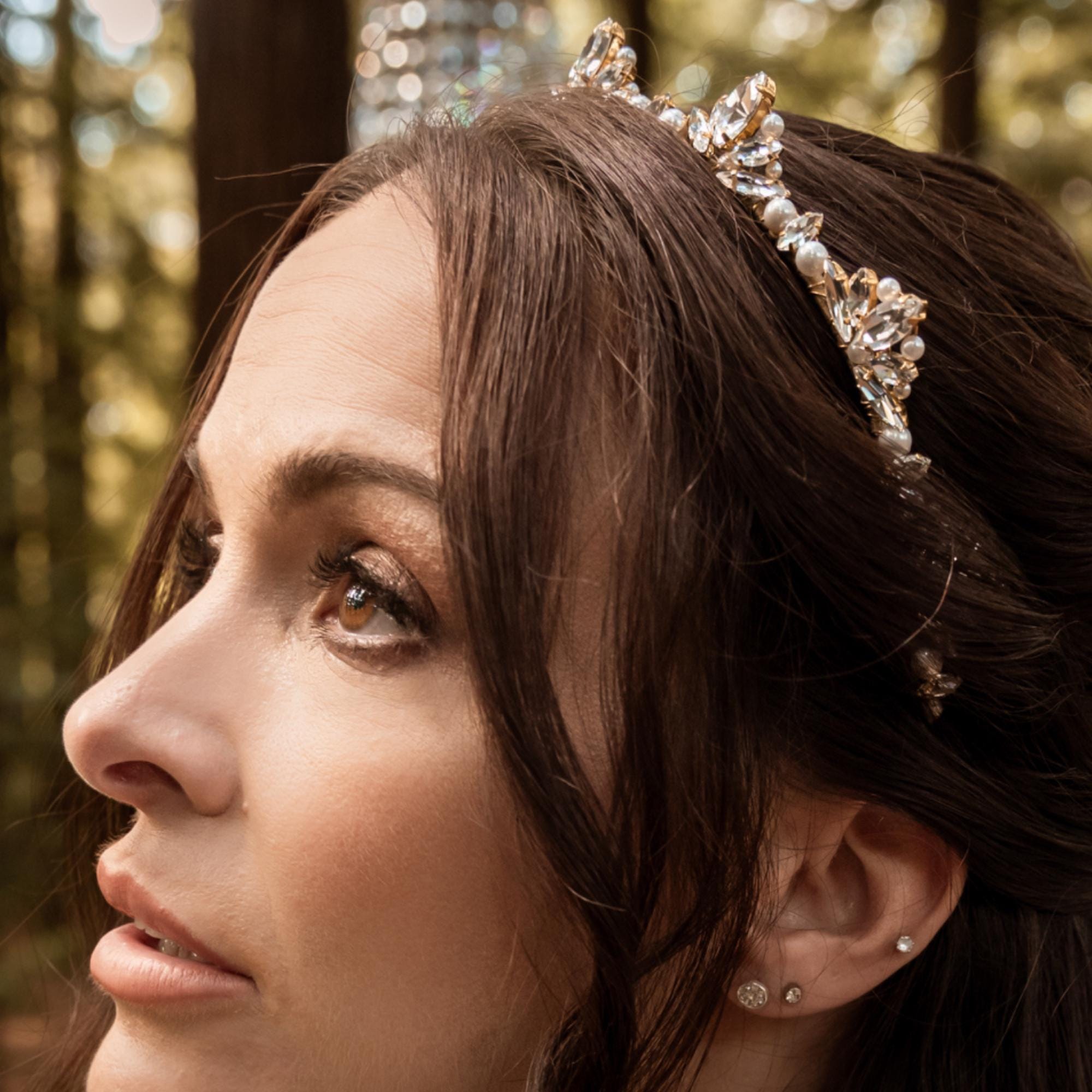 Gold Crystal Crown - Elegant Tiara Wedding Headpiece for 