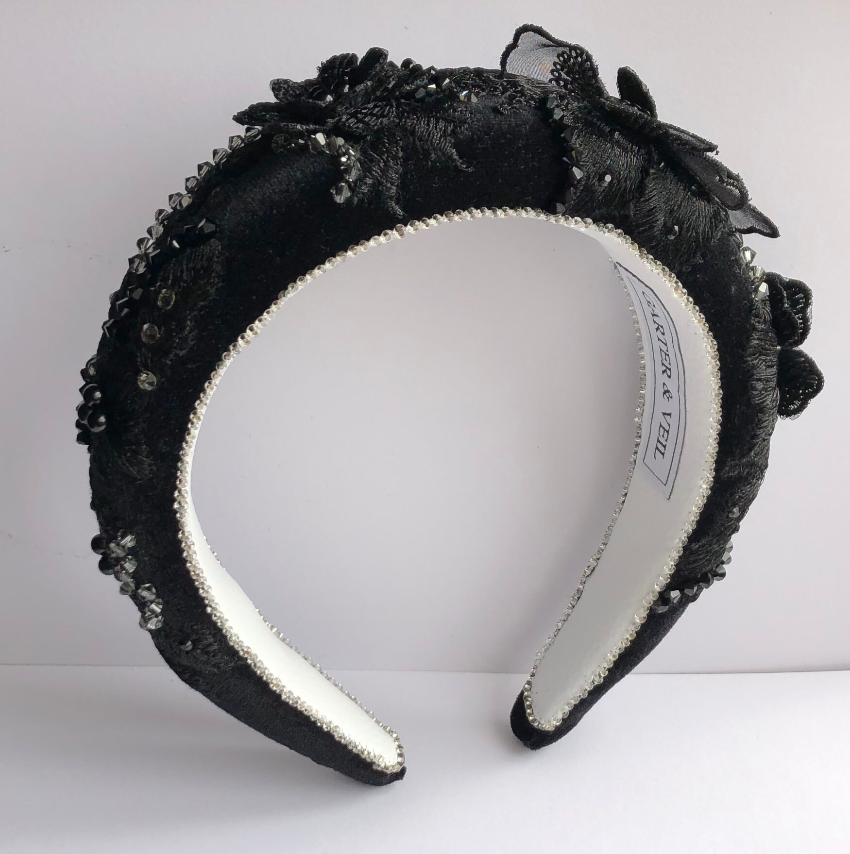 SAMANTHA Luxury Hand Sewn Lace Headband Black Pearl Etsy UK