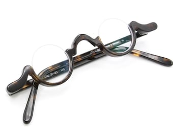 Half Rim Hand Made Glasses By Schnuchel 1157 Round Dark Tortoiseshell Spectacles 31mm Eye Size B814