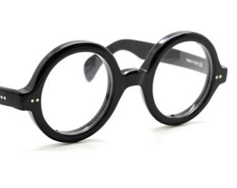 Small True Round 180e Style Italian Acetate Eyewear By Beuren &#39;BIG ROUND&#39; In A Black Finish 42mm Available With Matching Sun Clip B77
